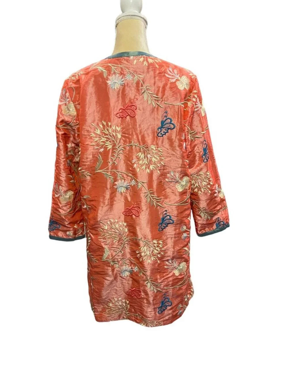 VTG Reversible Silk Embroidered Asian Open Jacket Floral Butterfly Boho SZ XL